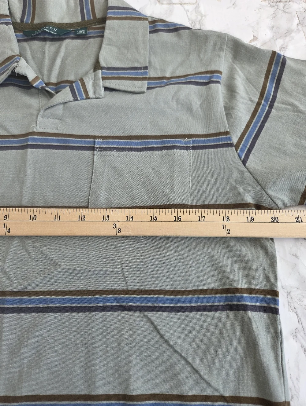 Horizon by Bass Creek Outfitters Men's Striped Polo Shirt Green Blue Size L - Picture 6 of 7
